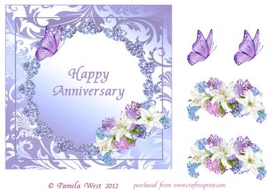 Happy Anniversary with Lilies, Lilac and Butterflies Topper