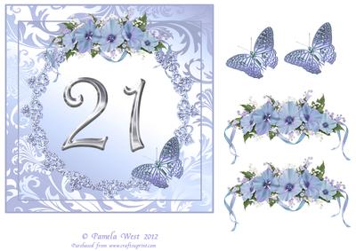 Butterflies and Flowers 21st Birthday Card