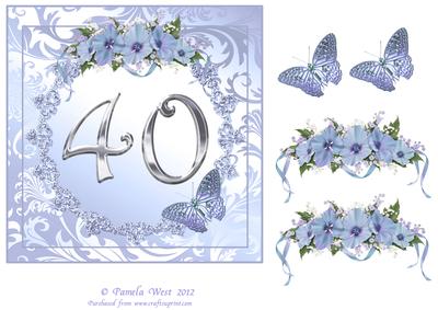 Butterflies and Flowers 40th Birthday or Anniversary Card
