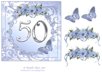 Butterflies and Flowers 50th Birthday or Anniversary Card