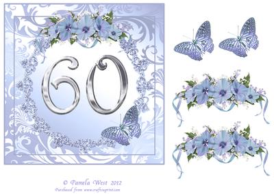 Butterflies and Flowers 60th Birthday or Anniversary Card