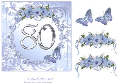 Butterflies and Flowers 80th Birthday or Anniversary Card