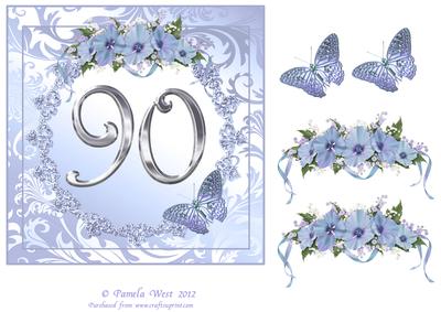 Butterflies and Flowers 90th Birthday or Anniversary Card