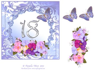 Irises and Butterflies 18th Birthday Card