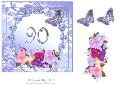 Iris and Butterflies 90th Birthday/anniversary Card Topper