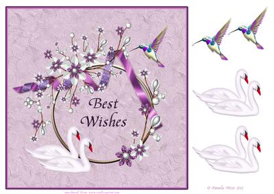Swans and Humming Birds Best Wishes Card Topper