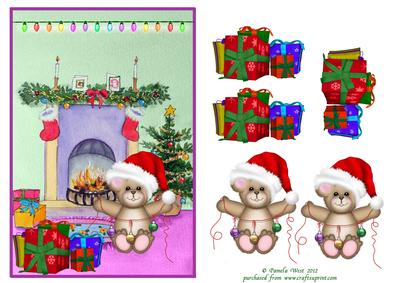 Santa Bear and Presents by the Tree Decoupage Topper