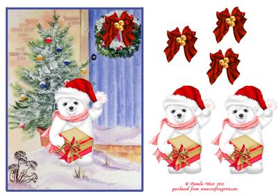 Santa Bear Delivering Presents Decoupage Sheet