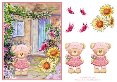 Cute Bear in the Cottage Garden Decoupage Sheet