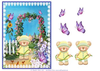 Cute Bear Watering the Garden Decoupage Sheet