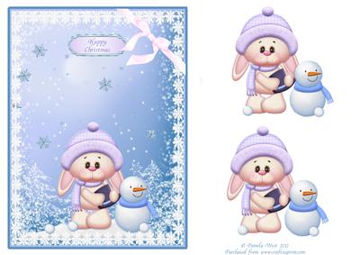 Snow Bunny and Snowman Decoupage Sheet