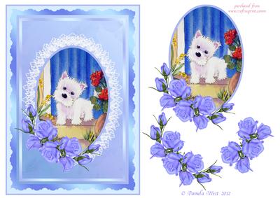 Westie by the Door with Blue Roses Decoupage