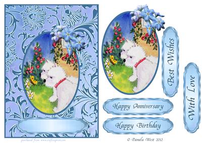 Westies Watching Butterflies with Forget Me Nots. Decoupage