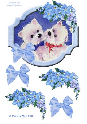 Westie Sweethearts with Forget Me Nots Topper