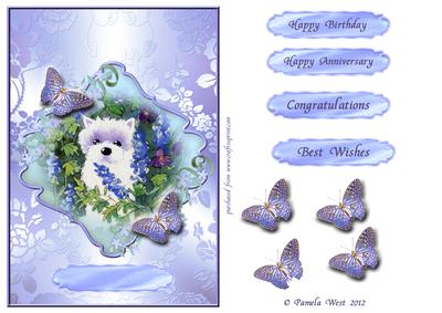Westie with Delphiniums and Butterflies Decoupage