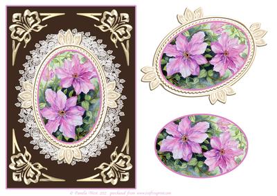 Clematis with Lace Frame Decoupage Topper