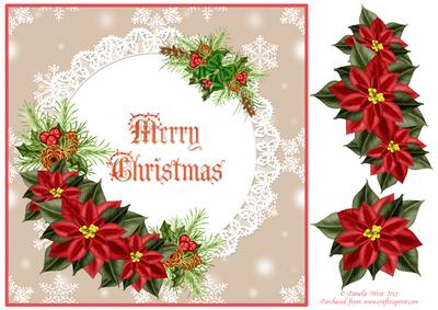 8x8 Merry Christmas with Poinsettias Decoupage