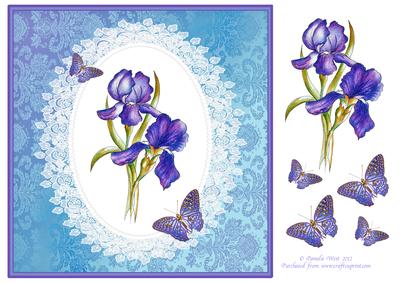 8x8 Irises, Lace and Butterflies Decoupage Topper