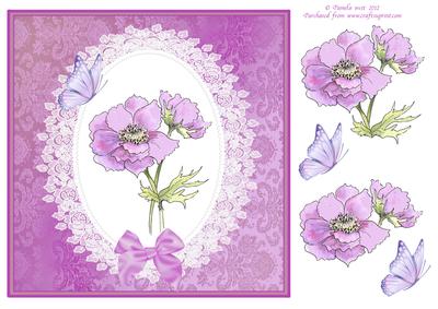 8x8 Anemones, Lace and Butterflies Topper