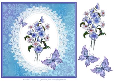 8x8 Field Flowers, Lace and Butterflies Topper