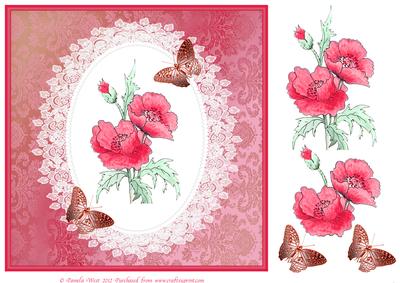 8x8 Poppies, Lace and Butterflies Topper