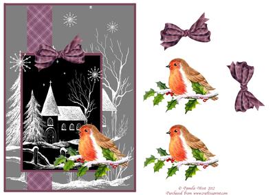 Black and White Church with Robin and Tartan Bows