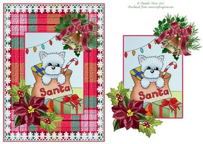 Westie in Santa's Sack Decoupage Topper