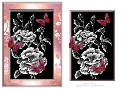 Black and White Roses with Butterflies Topper