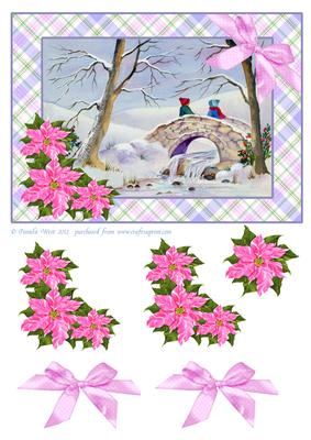 Bridge in Snow with Poinsettias Decoupage Topper