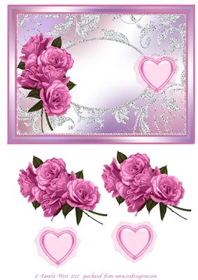Pnk Roses and Heart Valentines/anniversary Card Topper