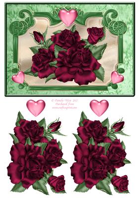 Red Roses and Hearts Valentine/anniversary Card Topper