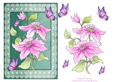 Clematis and Butterfly Decoupage Sheet