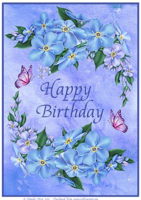A4 Forget Me Not and Butterflies Birthday Card