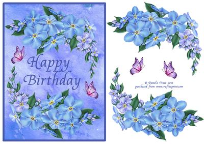 Forget Me Not and Butterflies Birthday Decoupage Card