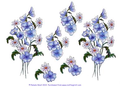 Watercolour Blue Field Flowers Decoupage Sheet