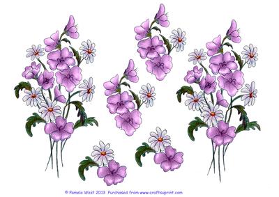 Watercolour Lilac Field Flowers Decoupage Sheet