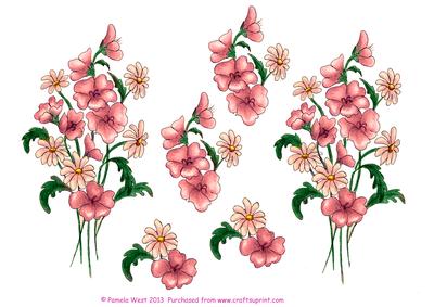 Watercolour Peach Field Flowers Decoupage Sheet