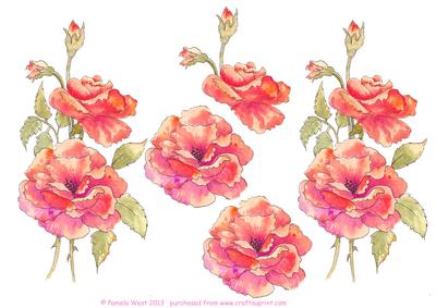 Watercolour Red Roses Decoupage Sheet