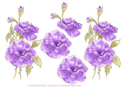 Watercolour Lilac Roses Decoupage Sheet