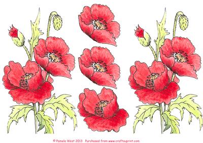 Watercolour Red Poppies Decoupage Sheet