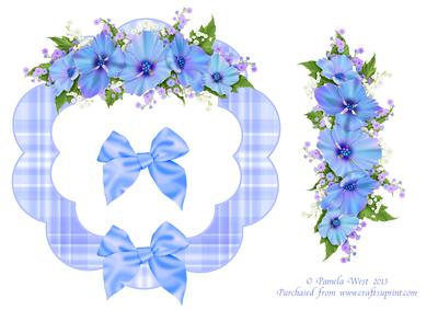 Blue Tartan Frame and Flowers Decoupage Sheet