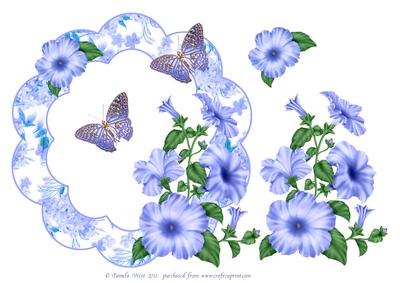 Blue Petunia and Butterflies Decoupage Frame