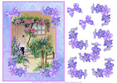 Victorian Garden with Black Cat and Flowers Decoupage