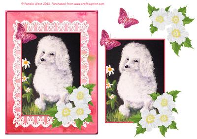 Poodle with Butterfly and Flowers Decoupage Sheet