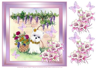 8x8 Westie, Aquilegia and Butterflies Topper