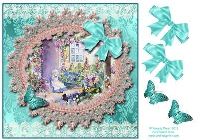 8x8 Vintage by the Cottage Door with Lace and Butterflies