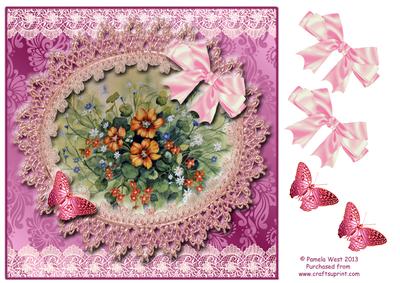 8x8 Vintage Nasturtiums with Lace and Butterflies