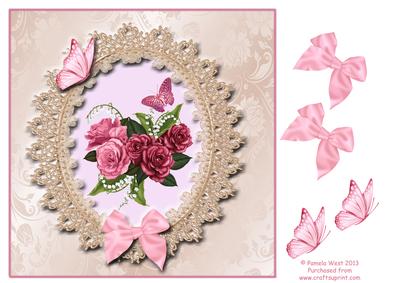 8x8 Vintage Roses with Lace and Butterflies