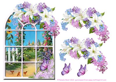 Over the Edge Arch Window Cat and Bird Topper