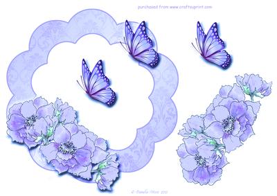 Anemones and Butterflies Floral Frame Blue